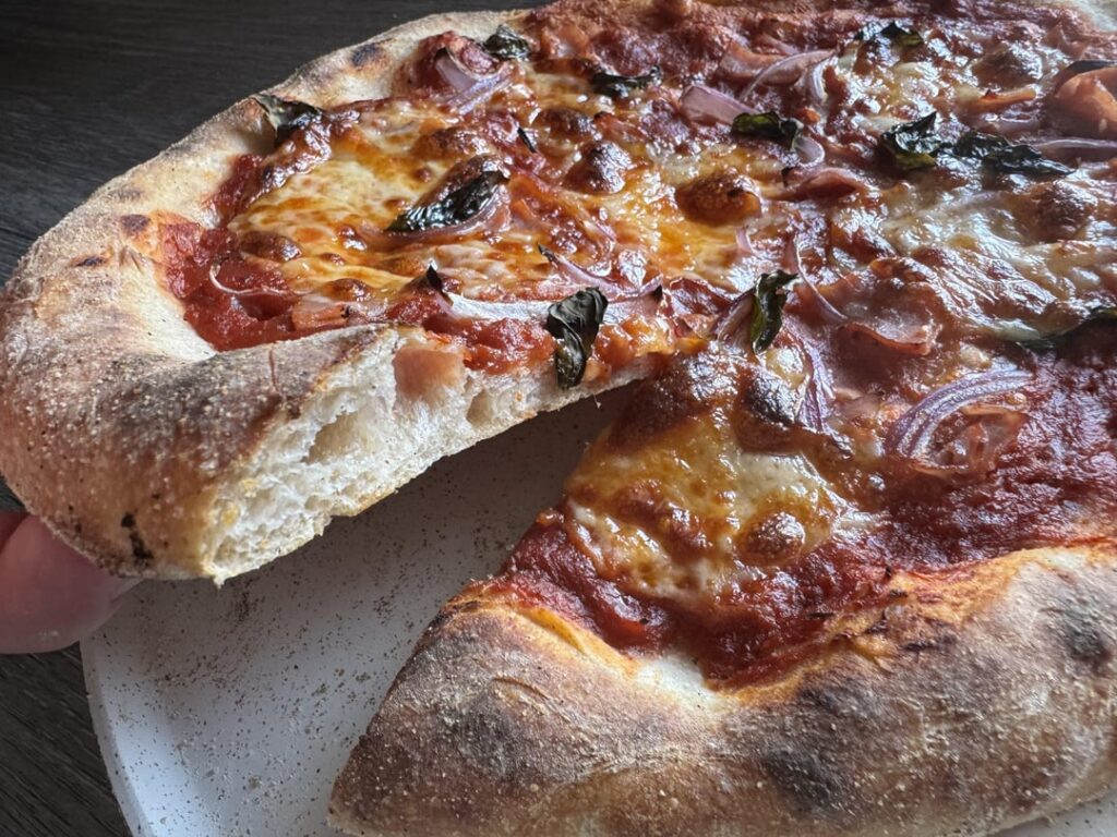 Sourdough pizza using home oven with no pizza stone