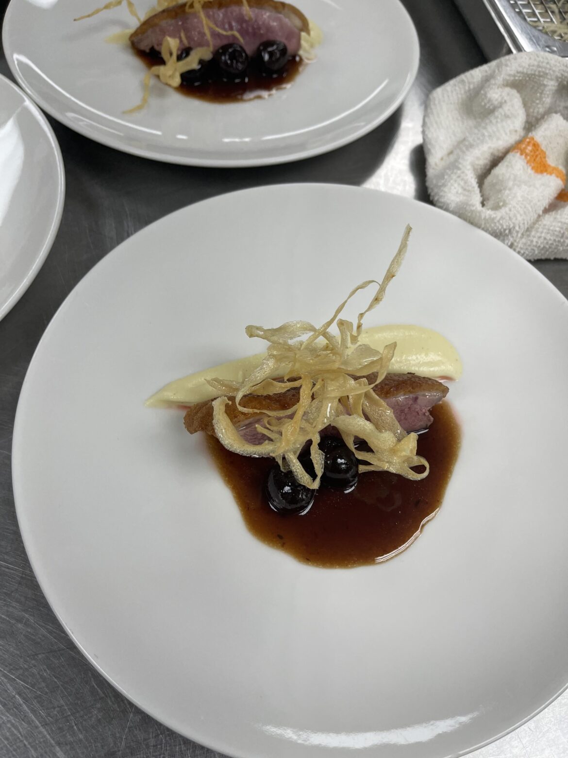 Seared Duck Breast, Parsnip Purée, Crispy Parsnip, Cherry Bordelaise