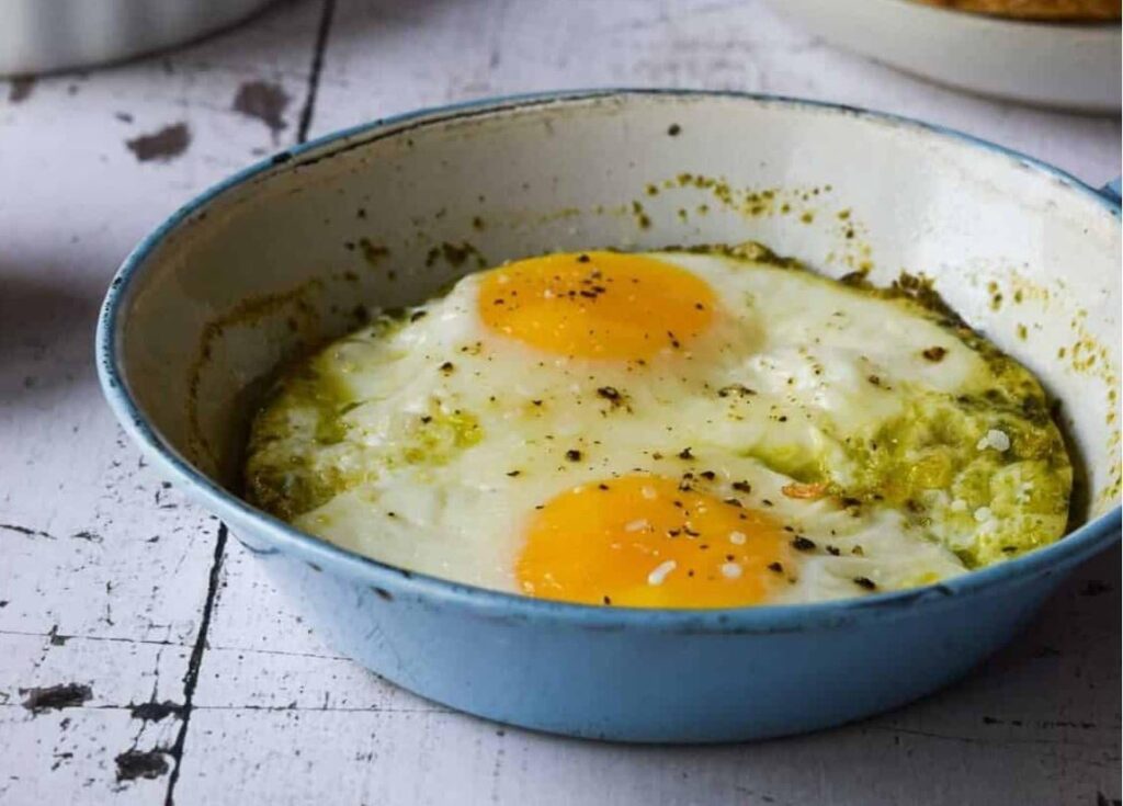Baked Pesto with eggs!