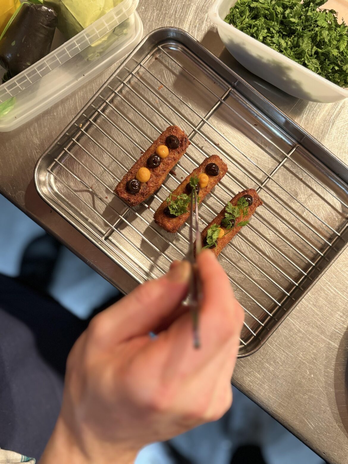 Pigs head croquettes, prune ketchup, picalilli mustard, chervil.