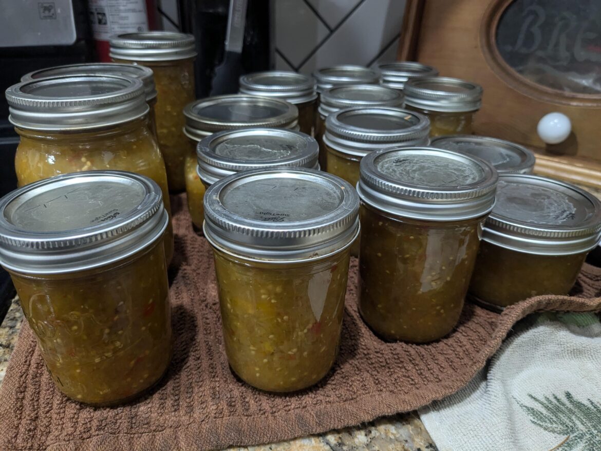 10lbs of green tomatoes made this incredible relish...Now what do I do with it?