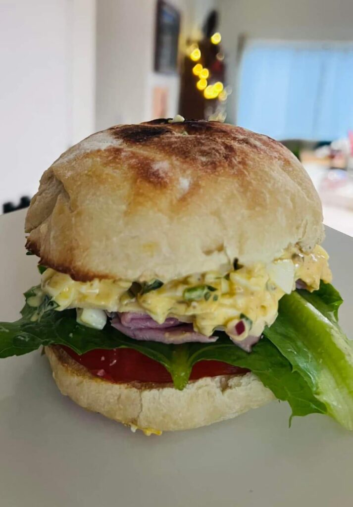 egg salad sandwich with ciabatta