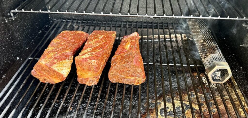 Start to finish Meat Church’s Beef Party Ribs. Served with garlic cheddar mashed potatoes and a green beans, bell peppers, onions and garlic medley.