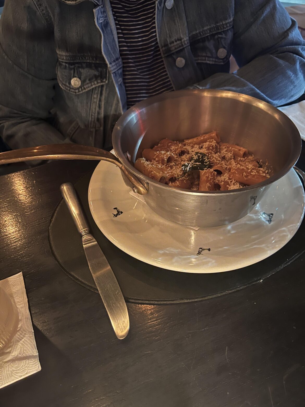 My wife’s rigatoni served in a pan