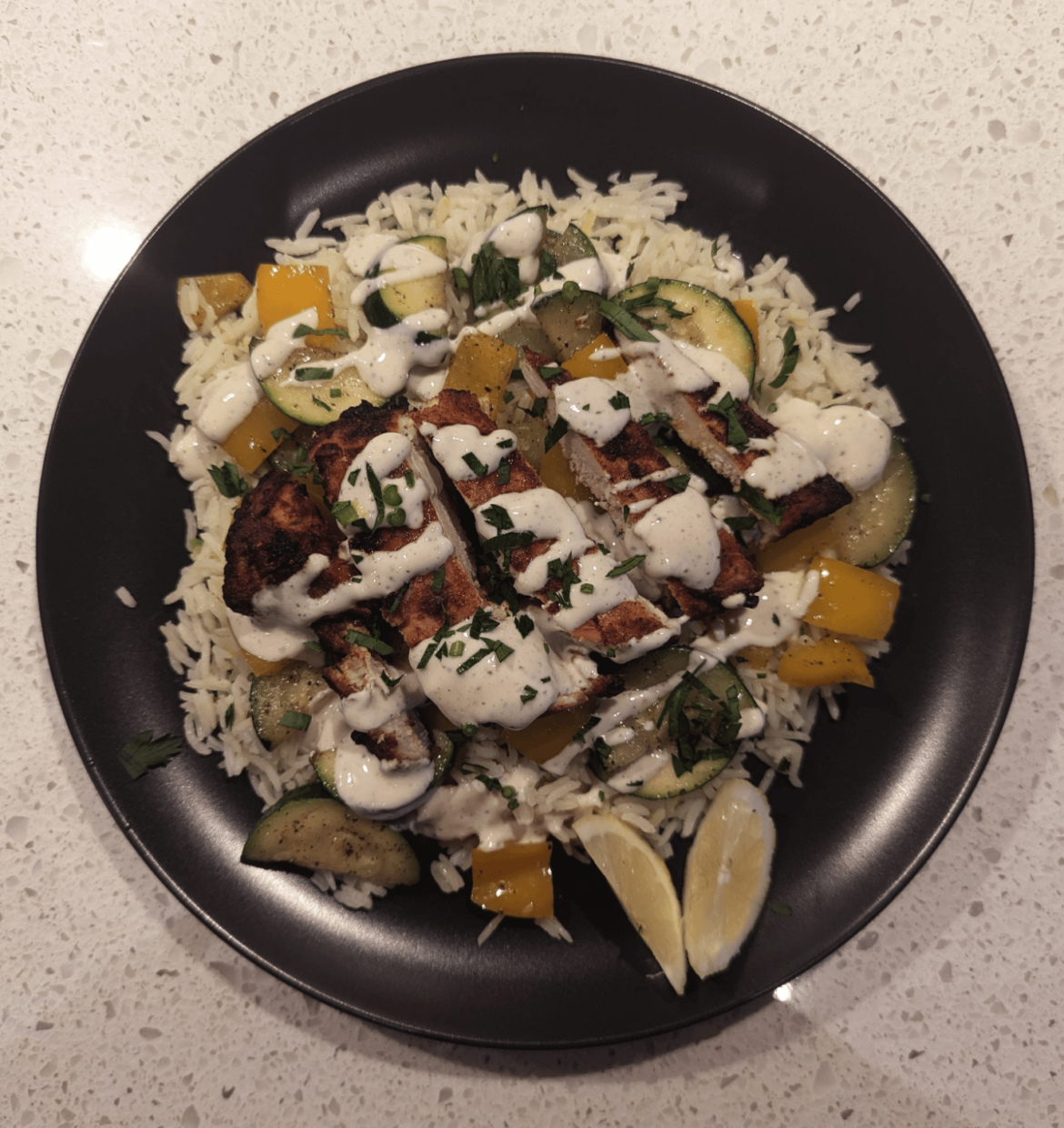 Moroccan-Inspired Chicken With Zucchini, Zesty Rice And Lemony Yogurt