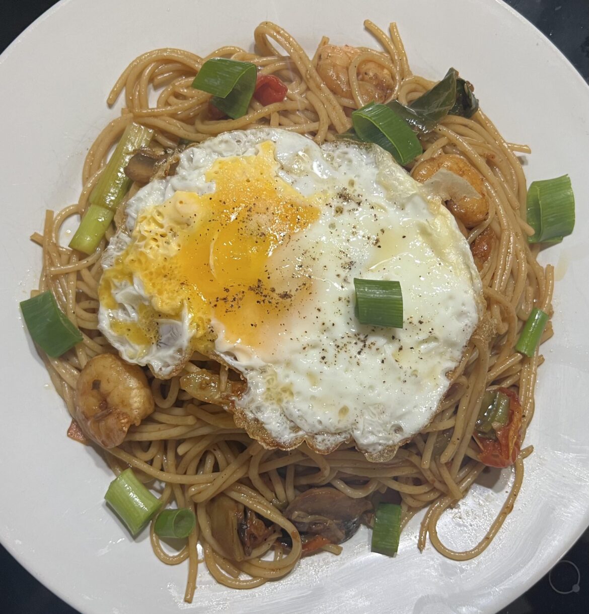 Prawn mushroom noodles