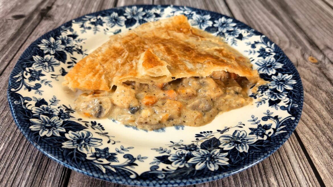 Chicken pot pie with a small amount of spices to make it taste even better.
