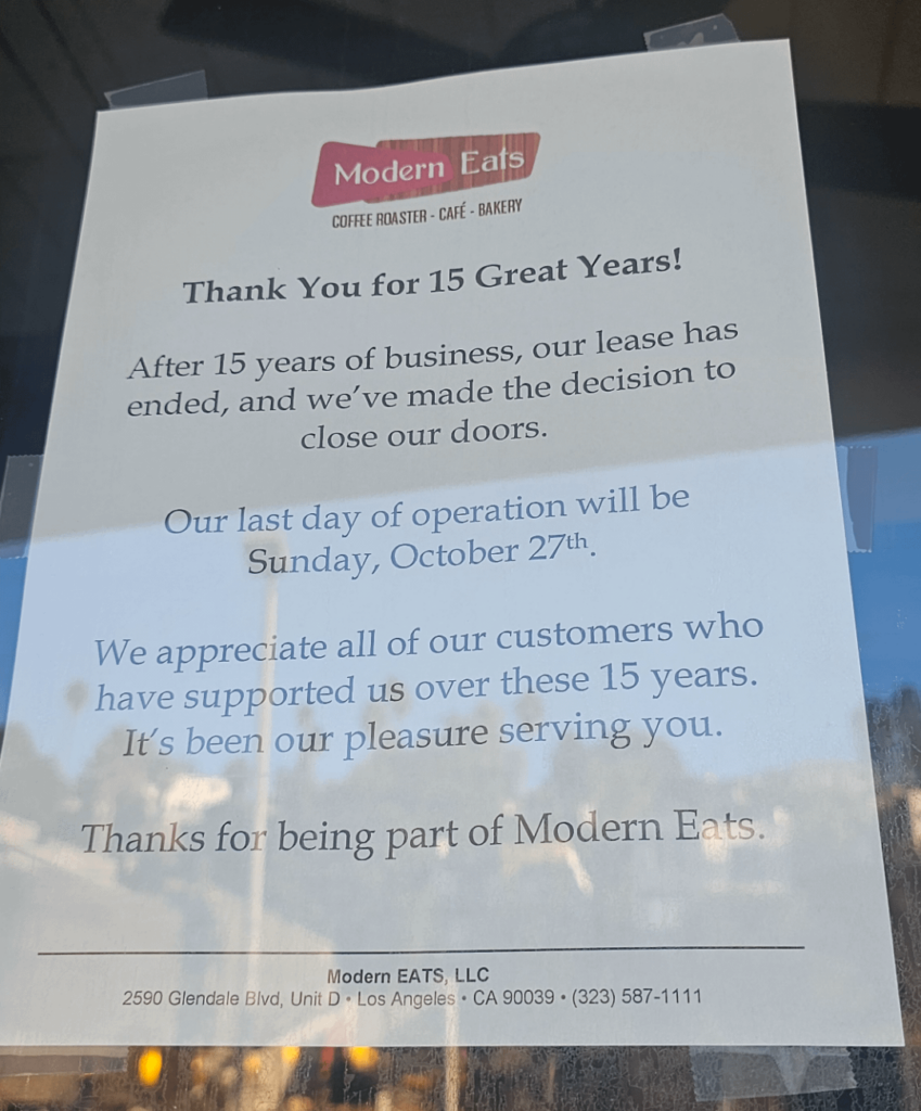 Modern Eats in Silver Lake is closing