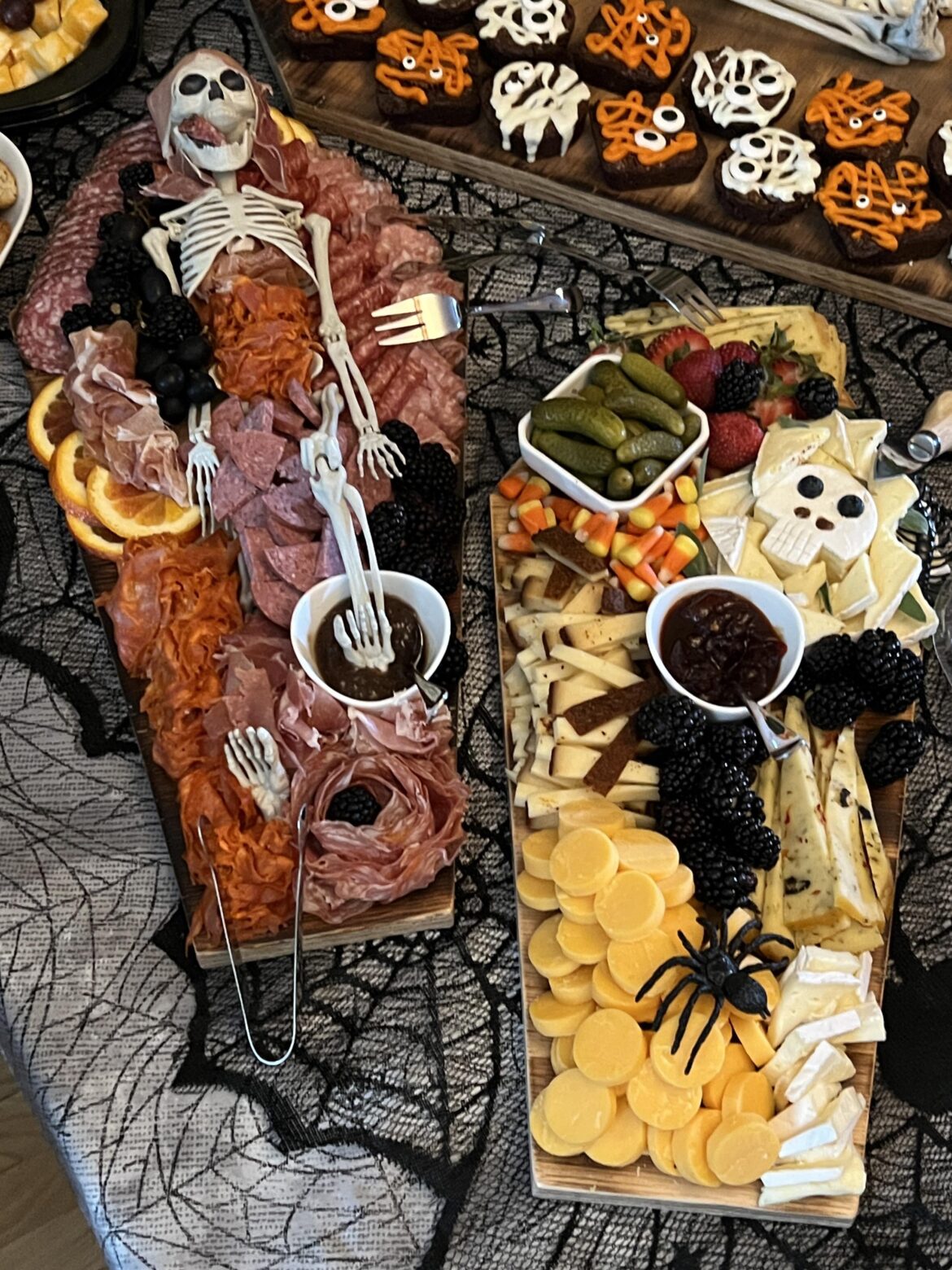 My wife’s halloween party meat and cheese boards