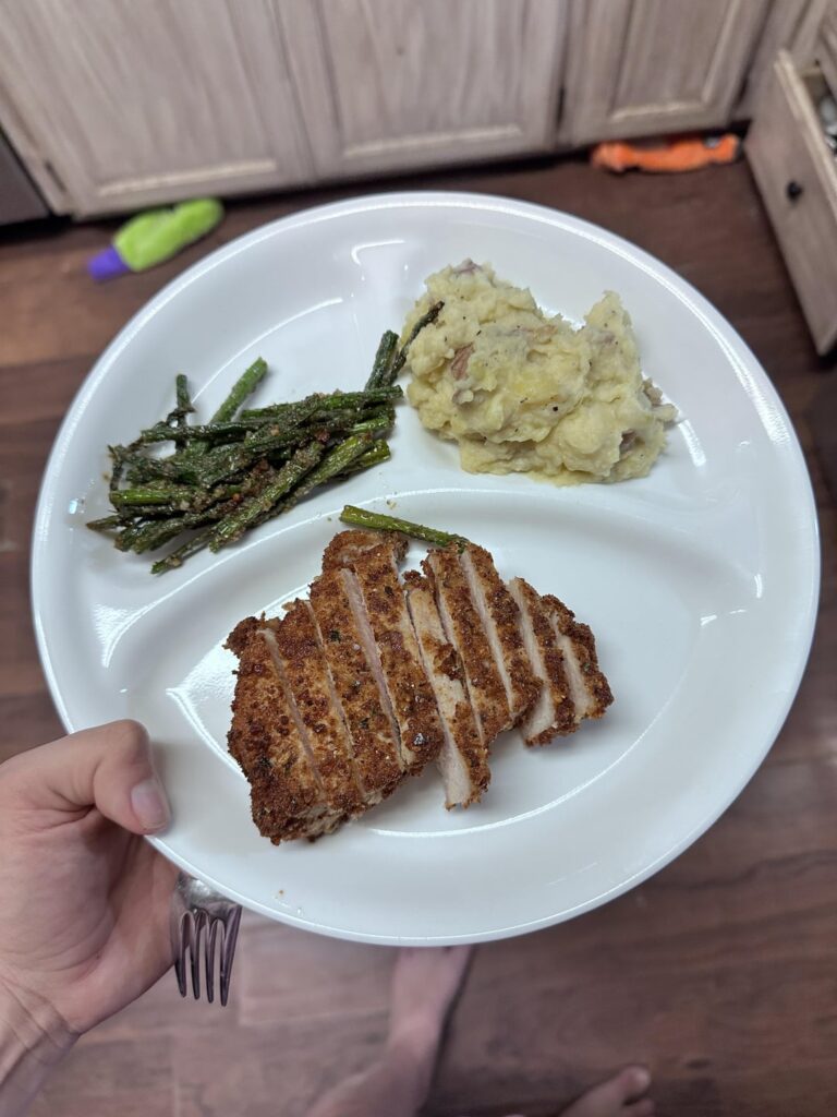 Pork chops and then finished them with a fry! (Free toes again for you degenerates)