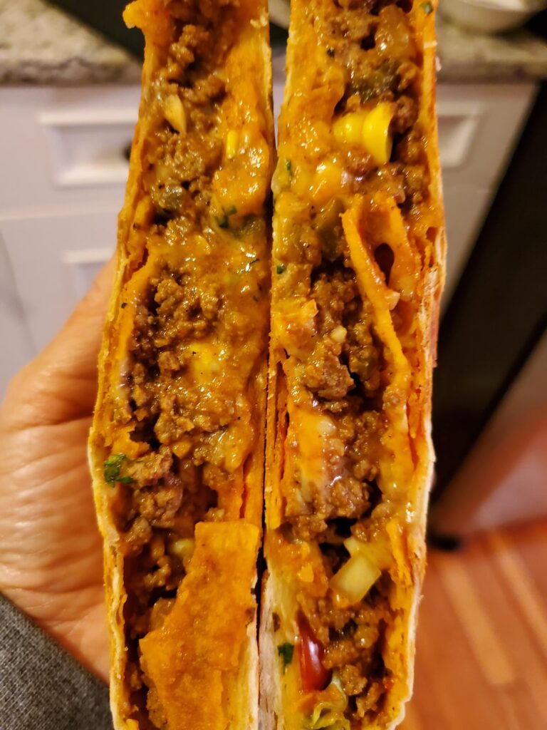 Made a copycat Taco Bell crunchwrap with extra ingredient.