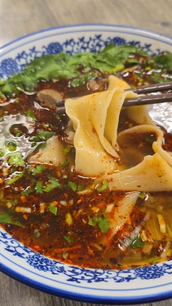 Lanzhou Lamian in Arcadia, CA. Asked for extra spicy and wide noodles.