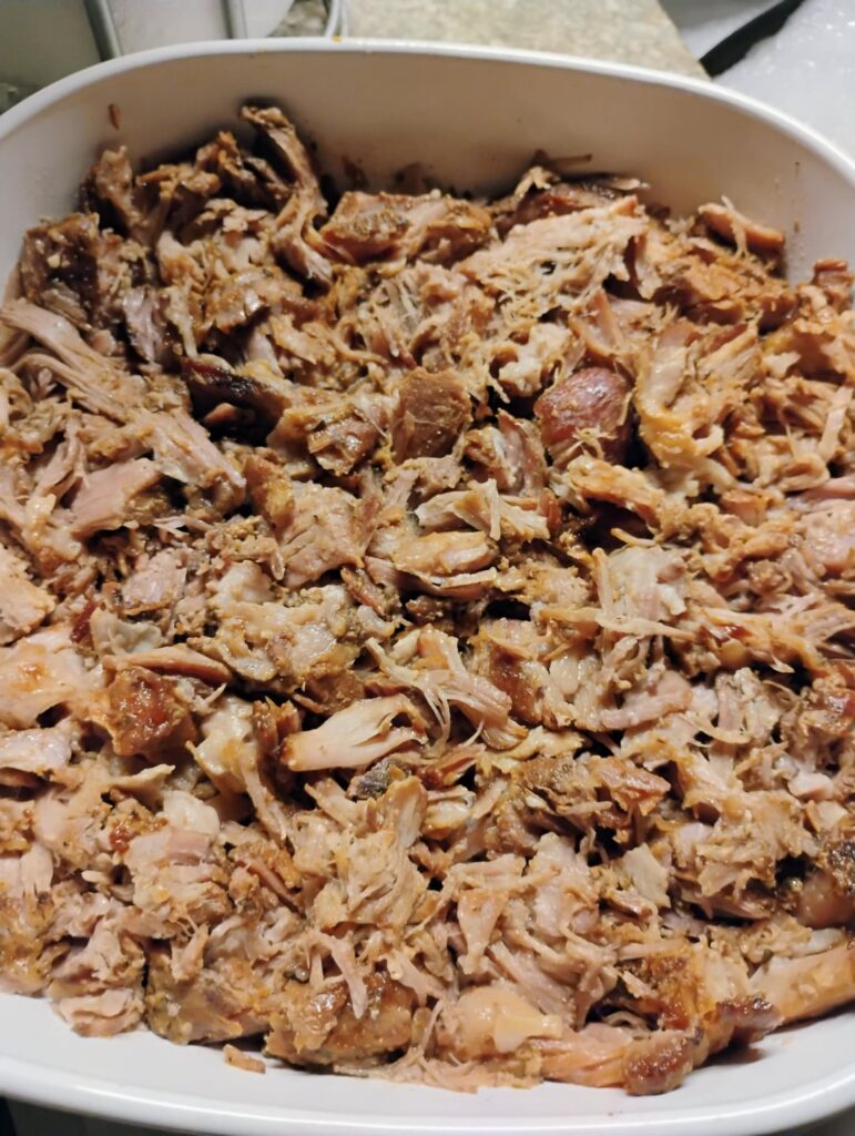 Overnight slow cook. 7 hours on low. 2.5 lbs of pork country ribs processed into pulled pork. Gonna surprise my friends for NFL Sunday. GO LIONS.