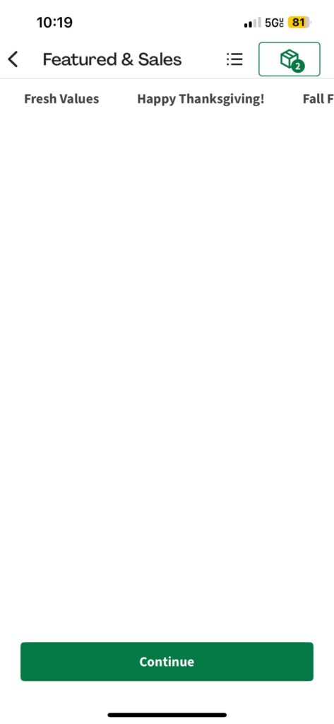 trying to select my free item and it’s not loading