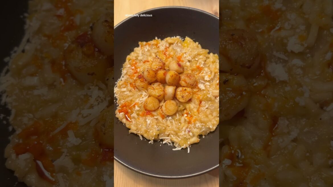 A quick weeknight butternut squash risotto + scallops #cookingvideos #glutenfree