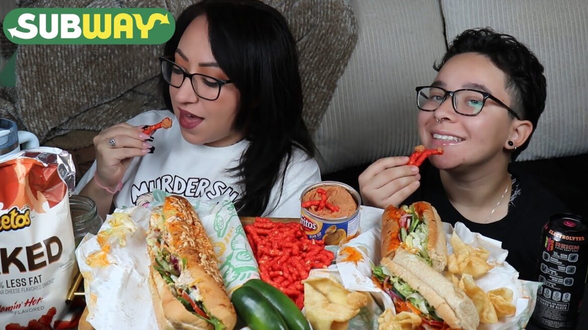 SUBWAY AND FLAMIN HOT CHEETOS MUKBANG | TUNA AND SPICY ITALIAN