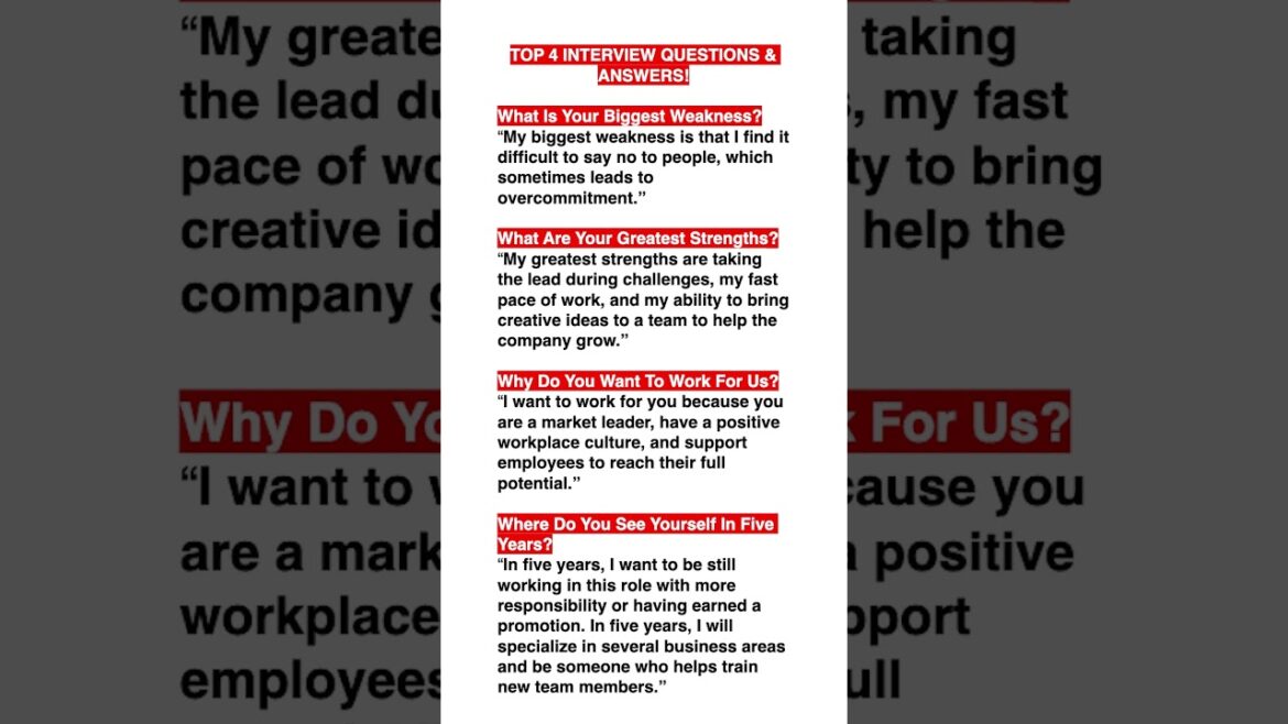 TOP 4 INTERVIEW QUESTIONS & ANSWERS! (How to ANSWER COMMON Interview Questions!) #interviewquestions