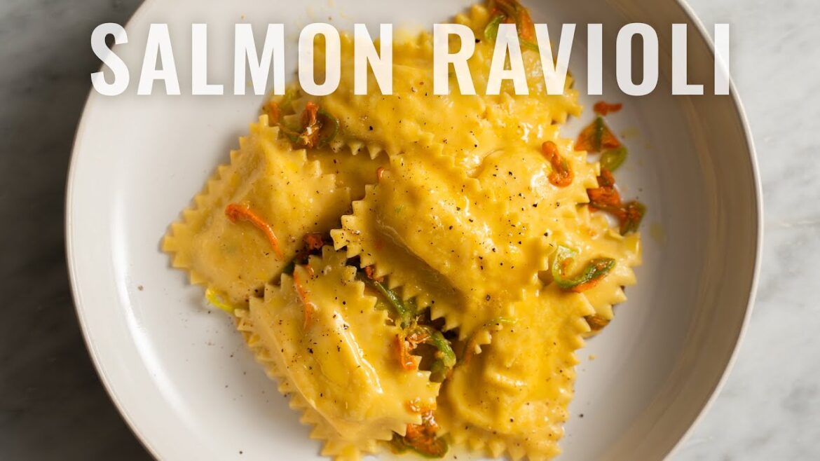 Homemade Salmon Ravioli. How to make stuffed pasta.