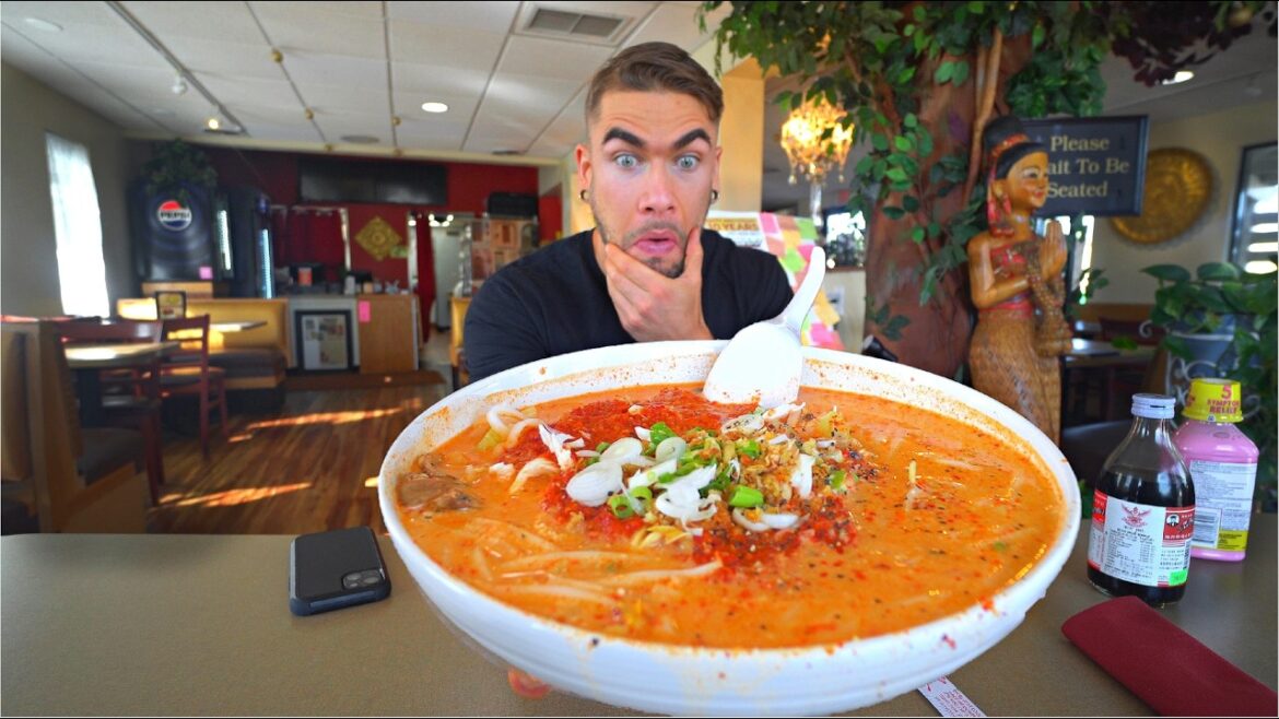 MOST PAINFUL SPICY THAI NOODLE SOUP CHALLENGE (Spice Level 20) | Joel Hansen