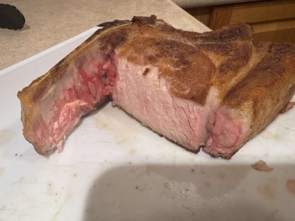 Pork chop still red after 3hrs at 145F?