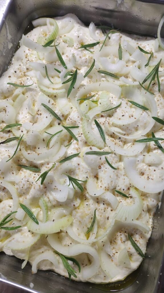 Before and after bake focaccia