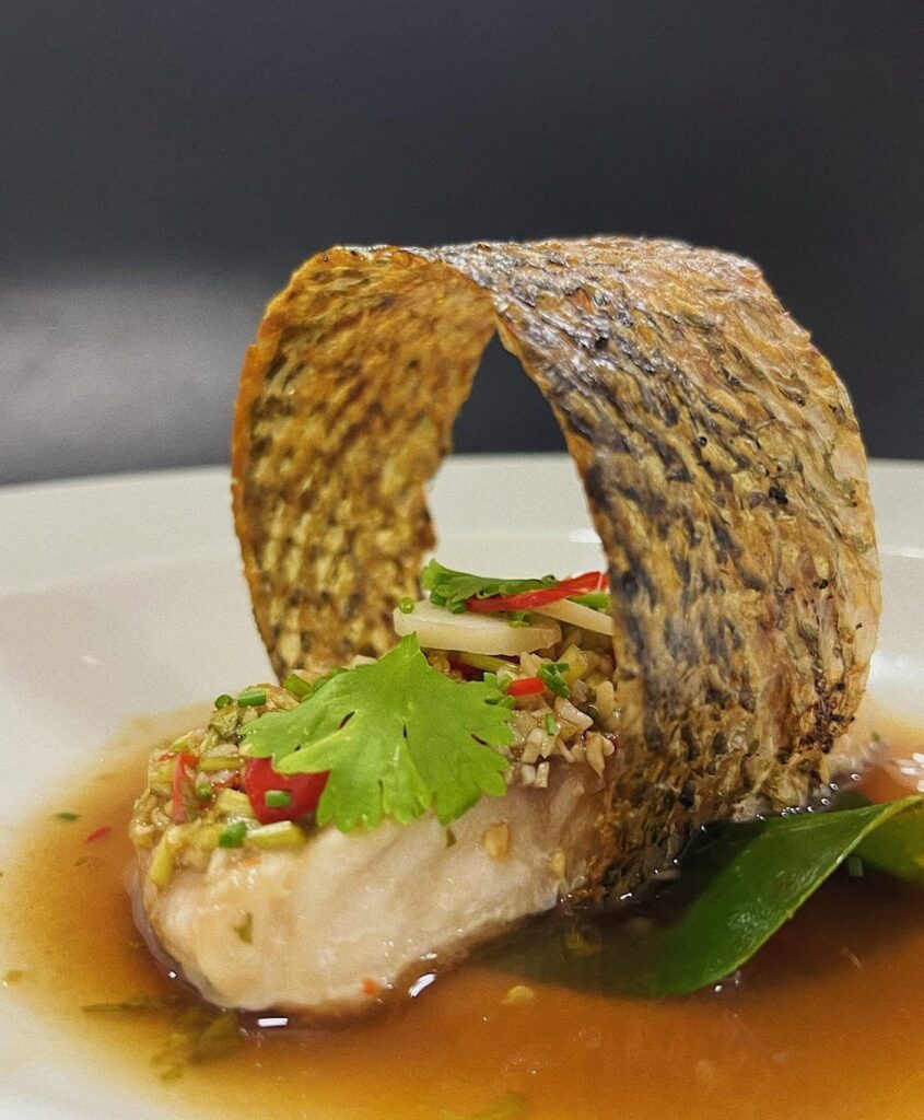 Thai style Steamed Snapper, Crispy Skin
