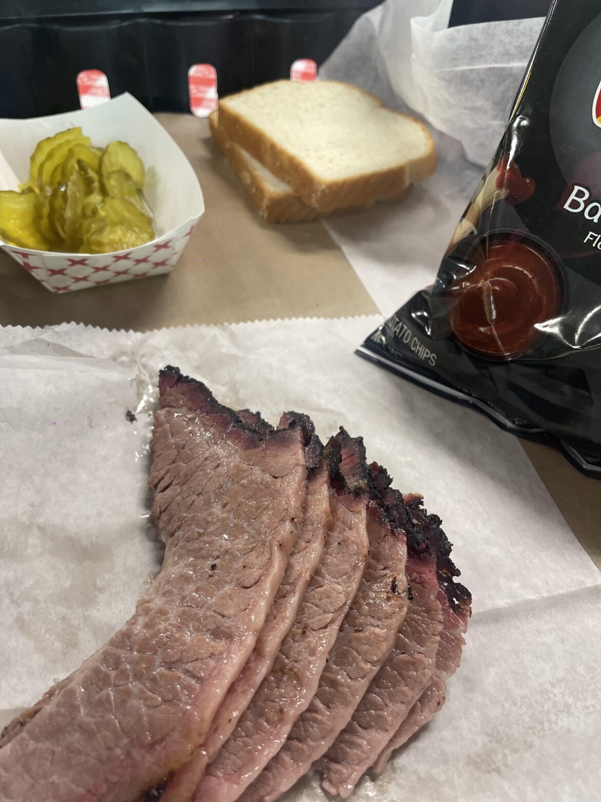 Rudy’s on Lamar - quarter lb. of moist brisket, chips and a drink, $12.50