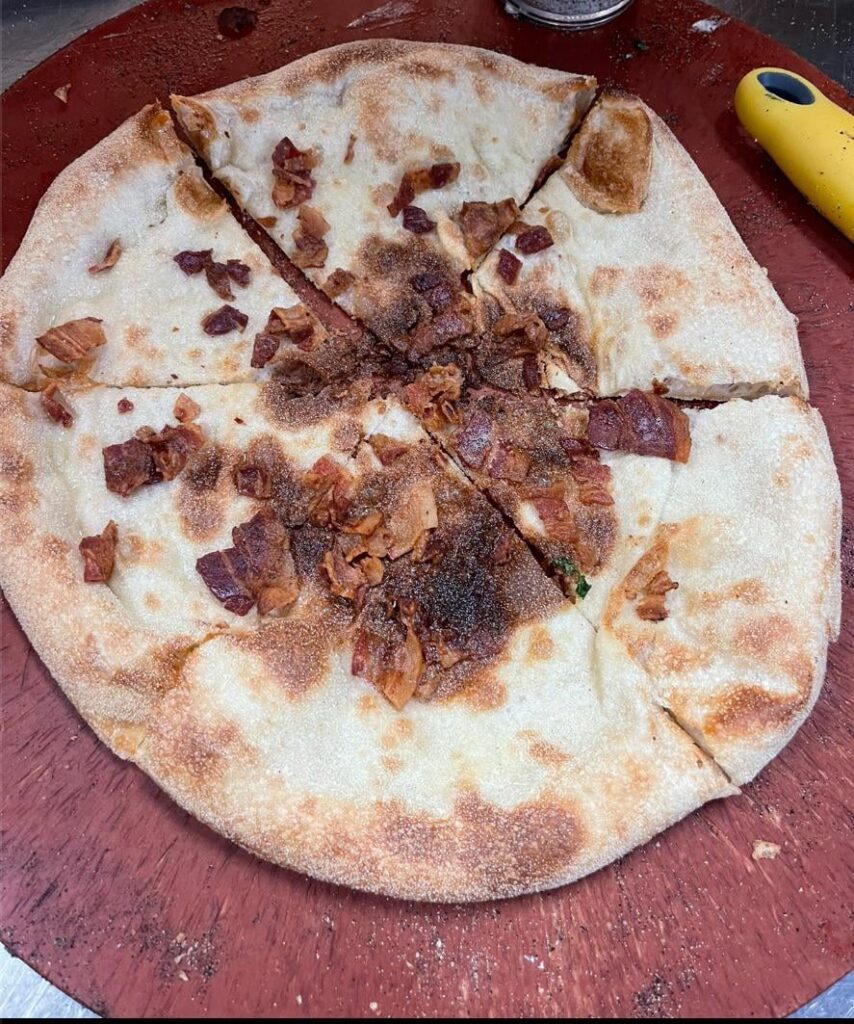 No sauce no cheese, only dough and bacon