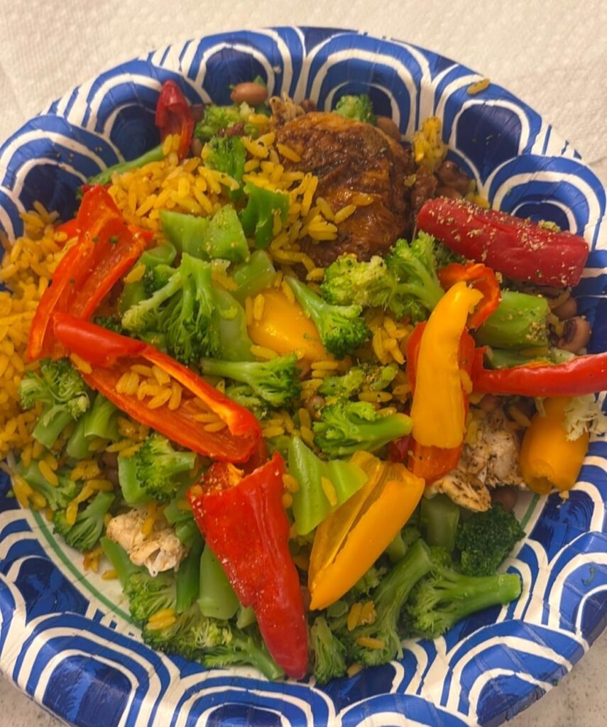 Calories for this rice, chicken, broccoli/bean bowl? Guarantee the answer will shock you