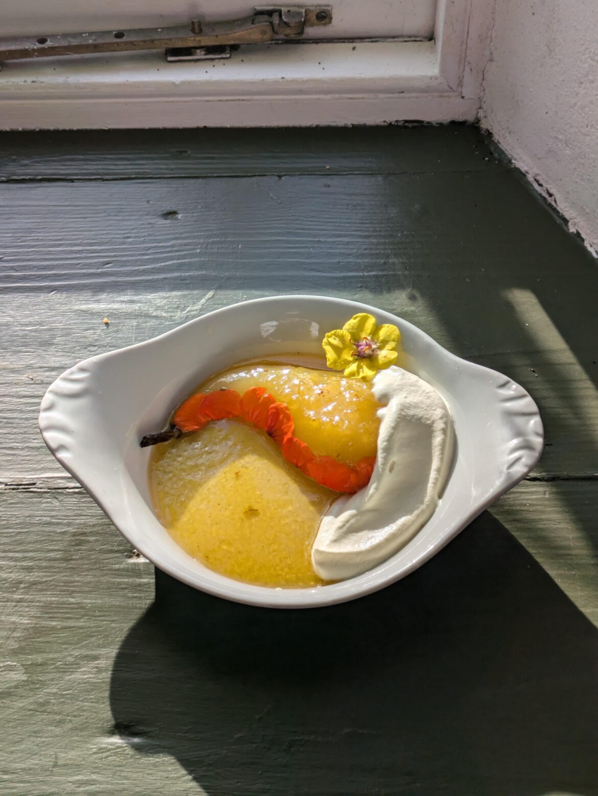 Poached saffron pear