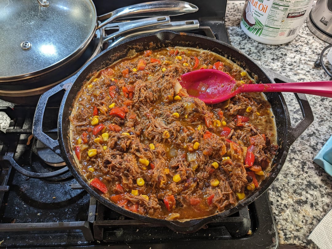 Brisket chili for the cookout tonight. Dining and Cooking