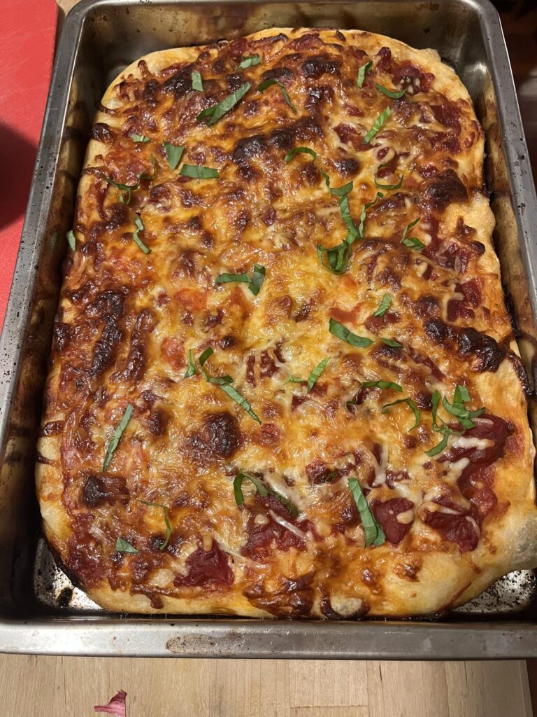 Overproofed sour dough turned to focaccia pizza