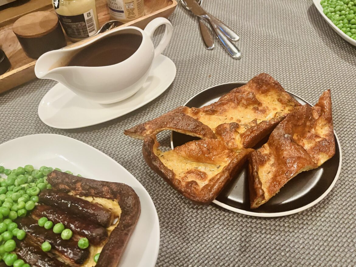 Had left over toad in the hole batter so made a side of, not sure, yorkshire long puds? For dipping in the gravey with mustard.
