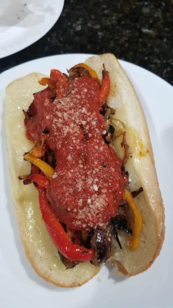 Sunday sandwich sent to me from my dad - sausage and peppers (with onion & provolone)