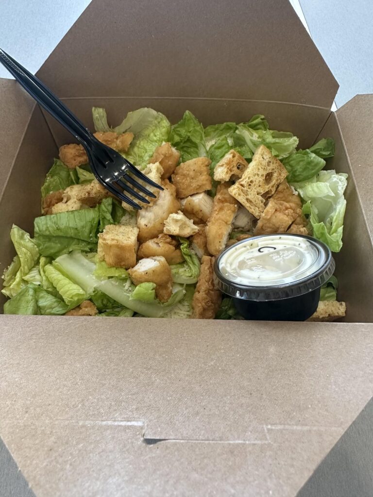 About how many calories in this crispy chicken caesar?