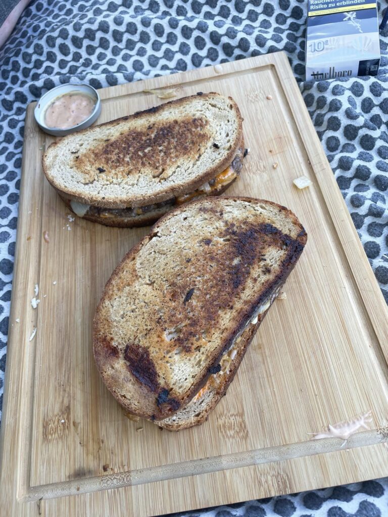 Patty Melts w/ Grilled Sauerkraut in the Park.