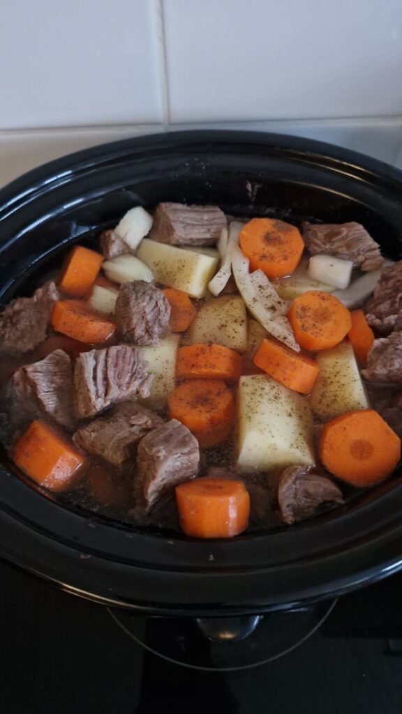12 hour beef stew in the slow cooker and dumplings. Winters on its way