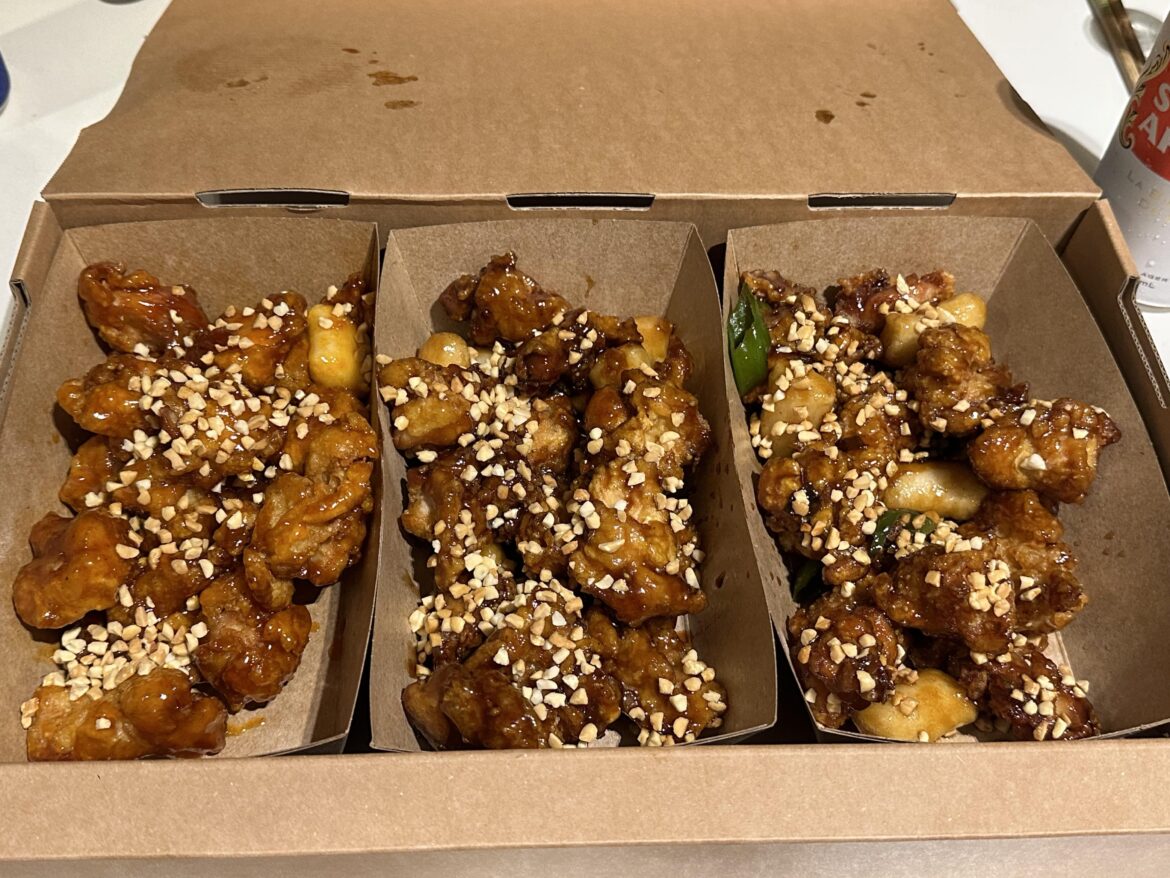 Three types of Dakgangjung—spicy, soybean, garlic Three types of Dakgangjung—spicy, soybean, garlic