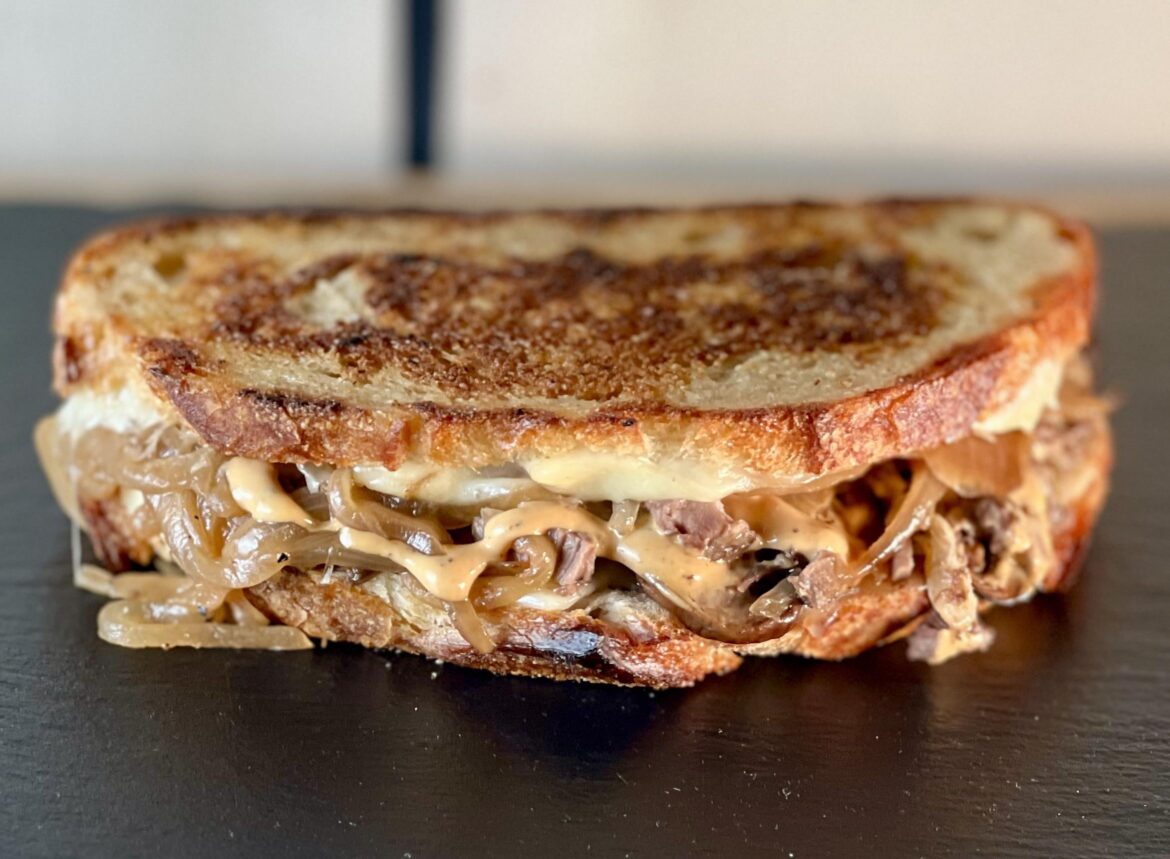 Grilled cheese with some leftover pot roast thrown in…