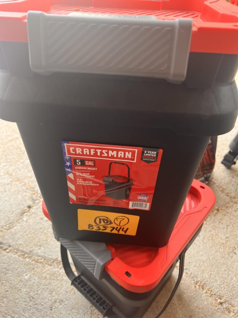 Craftsman 5Gal Storage Bucket - almost a third of the price and just as good for storing pellets