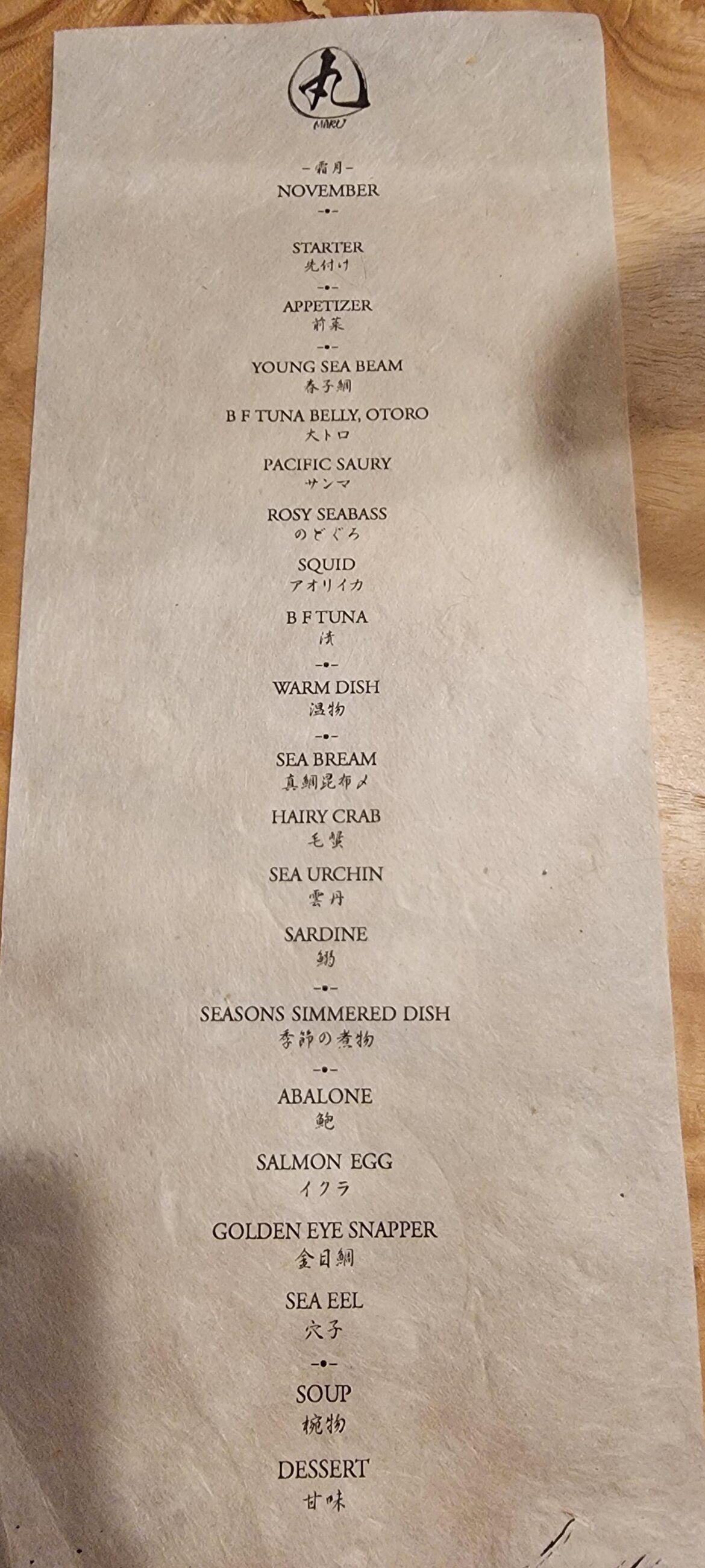 Sushi Maru omakase menu tonight