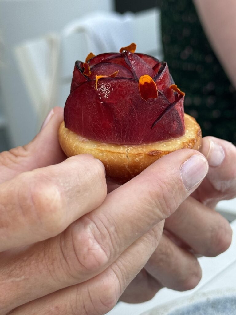 Liver, Sourdough brioche, Plums. | Liver, Sourdough Brioche, Apples.