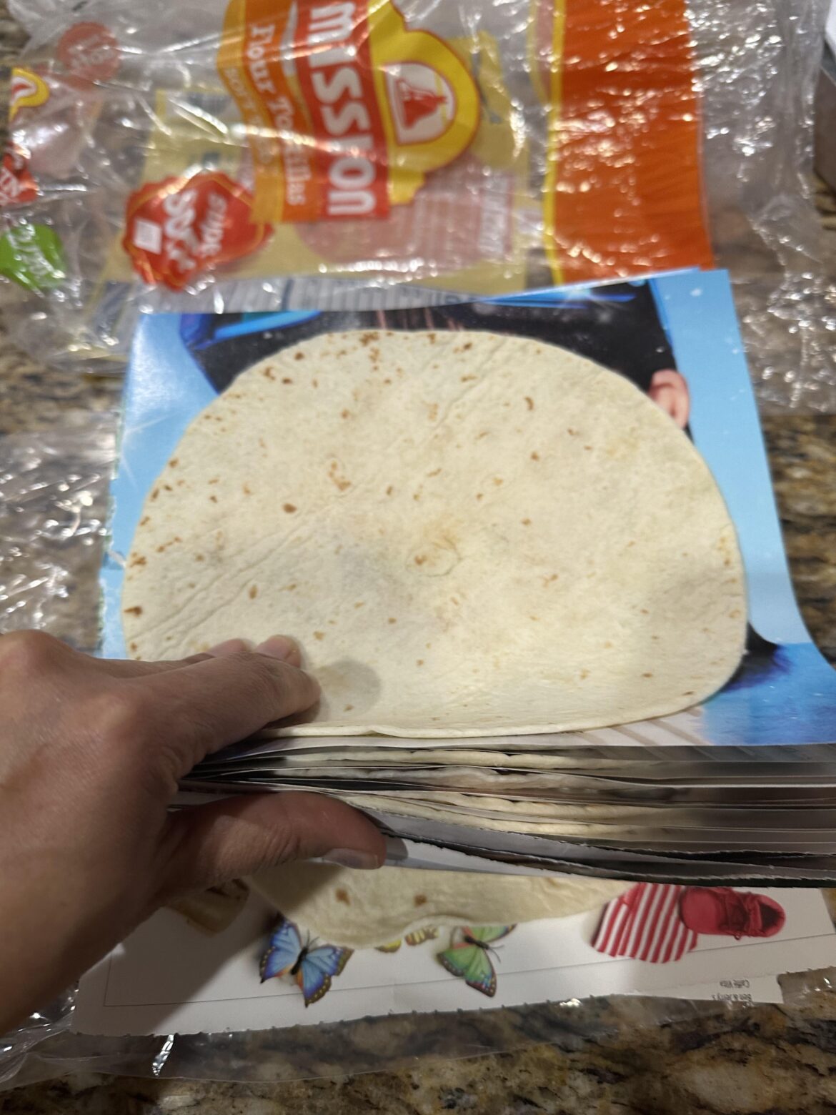 Ready to freeze Costco tortillas by layering each tortilla with the paper. Tortillas won’t stick when they’re frozen.