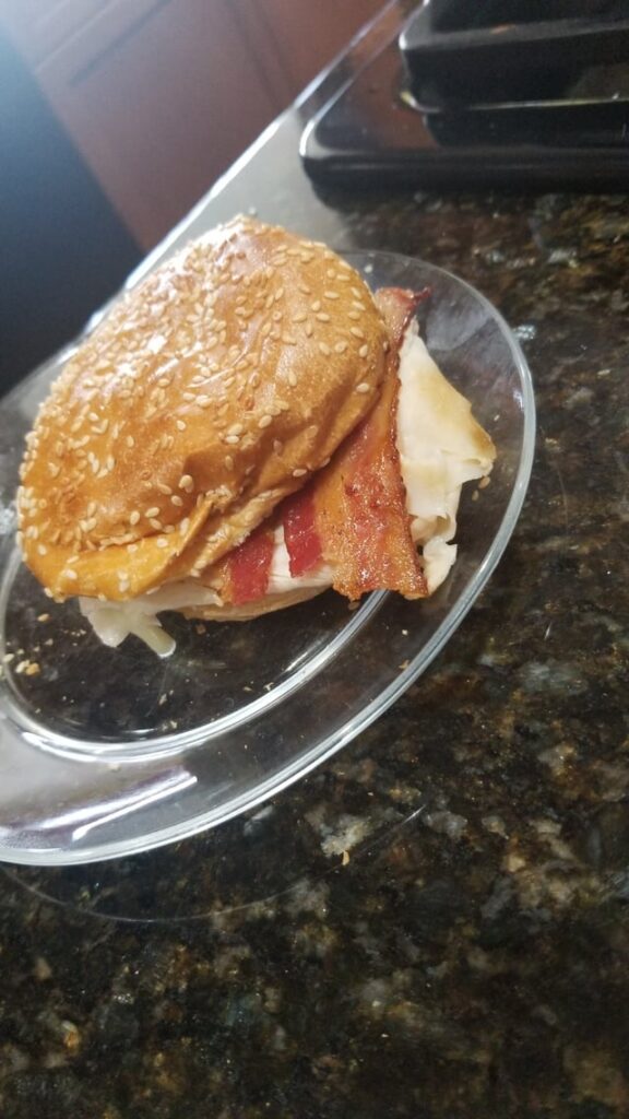 My dad wanted me to share this bacon, turkey & cheese (his description in the text below, pretty funny) My dad wanted me to share this bacon, turkey & cheese (his description in the text below, pretty funny)