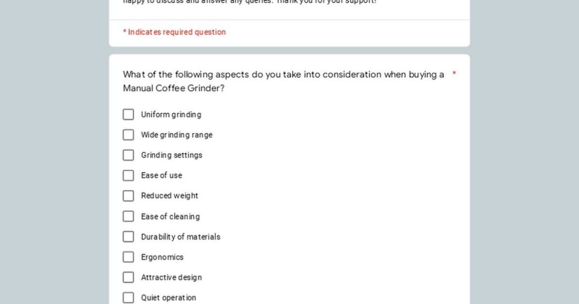 Manual Coffee Grinder Questionnaire
