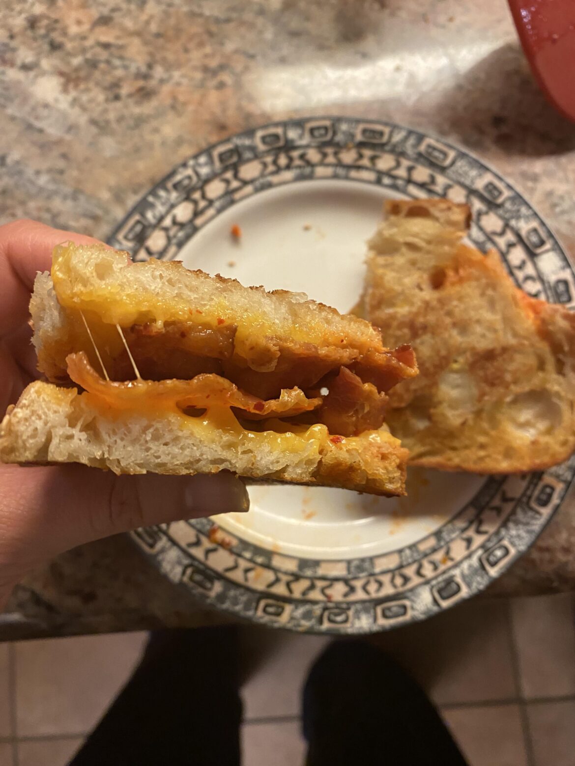 Kimchi bacon and smoked cheddar on homemade sourdough