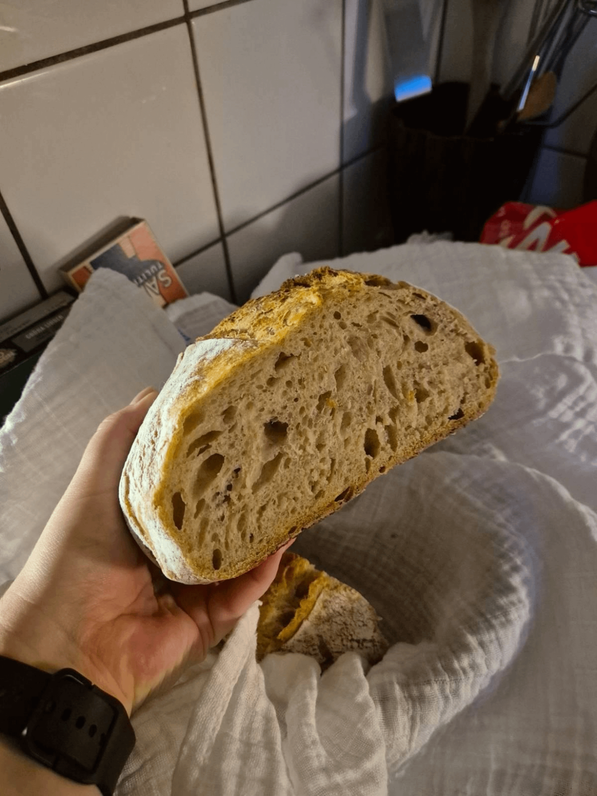 My first loaf that did not turn into a brick. I am happy!