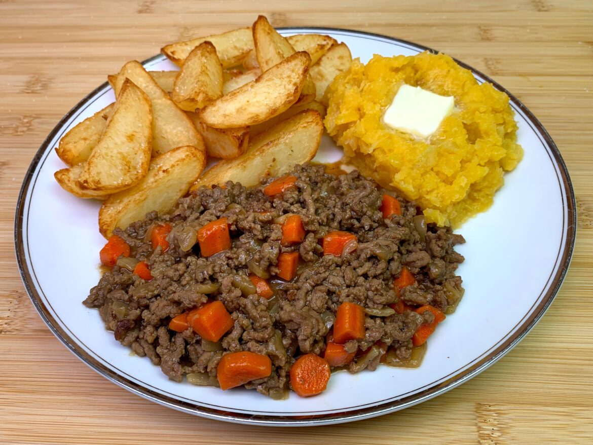 Mince and Chips with Neeps