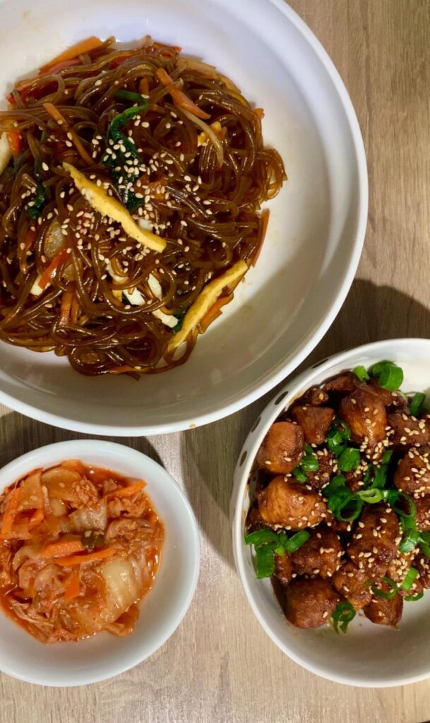 I just have so much love for Korean food! I made japchae, some honey chicken, kimchi and vegetable pancakes! For a non-korean, how did I do? :)