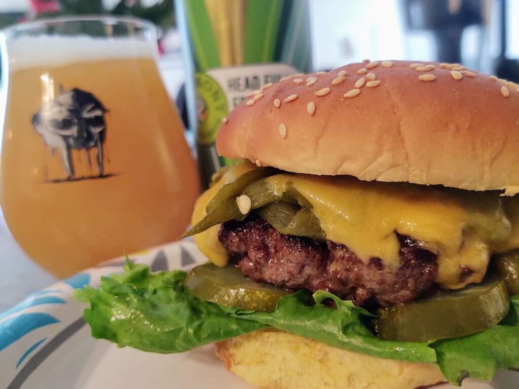 Hatch Chile elk burger, homemade habanero pickles. Perfect amount of heat.